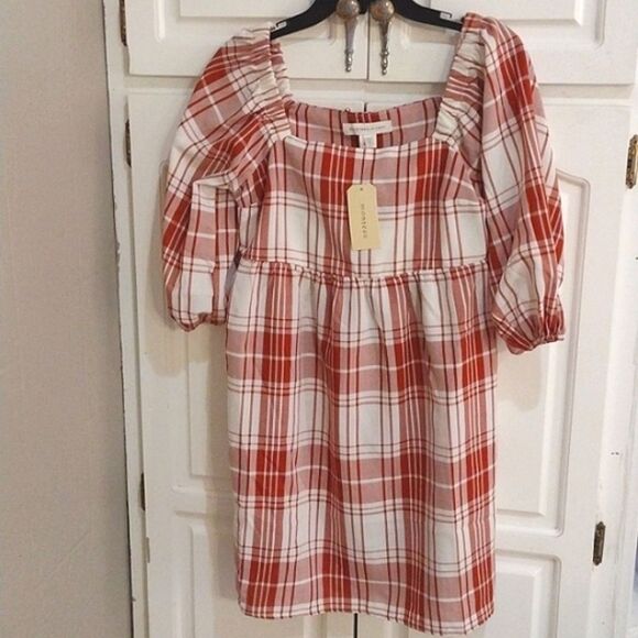 New Monteau Los Angeles Tiered Women’s Dress Red Plaid Size Small - Picture 2 of 7